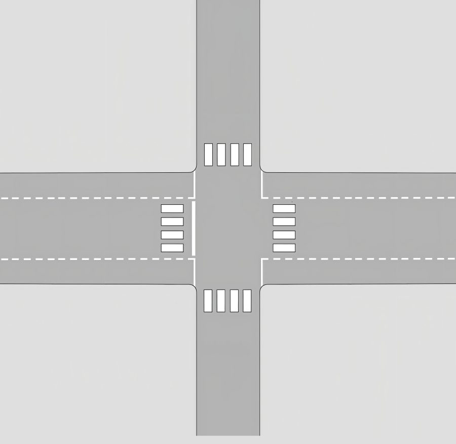 Intersección creada en el Simulador de Tráfico